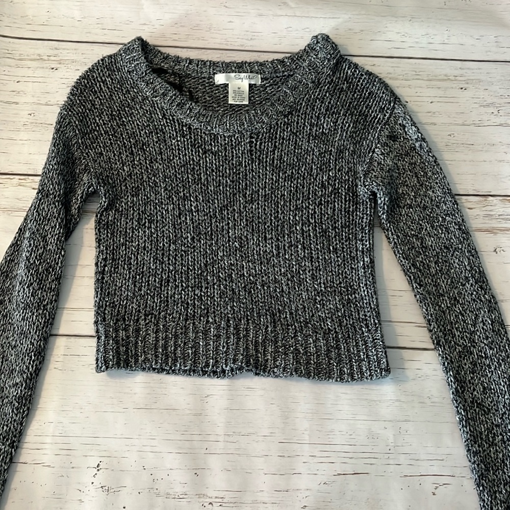 Grey, black, white sweater. Sa What? brand.
